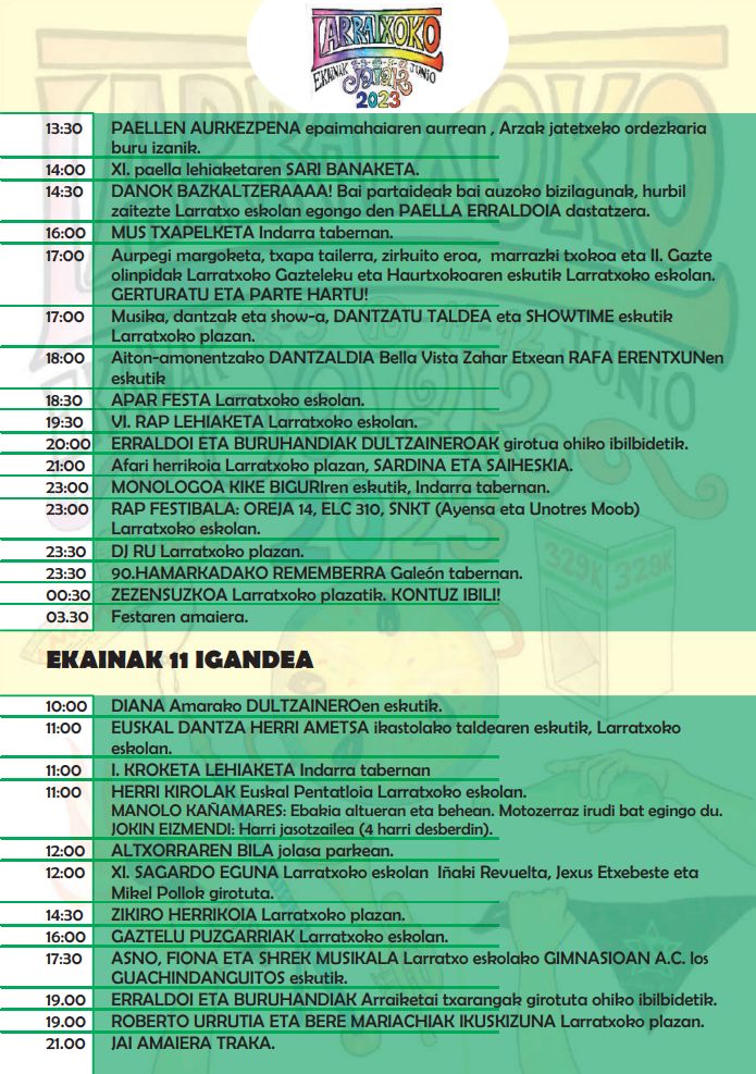 Programa Fiestas de Larratxo 2023 2
