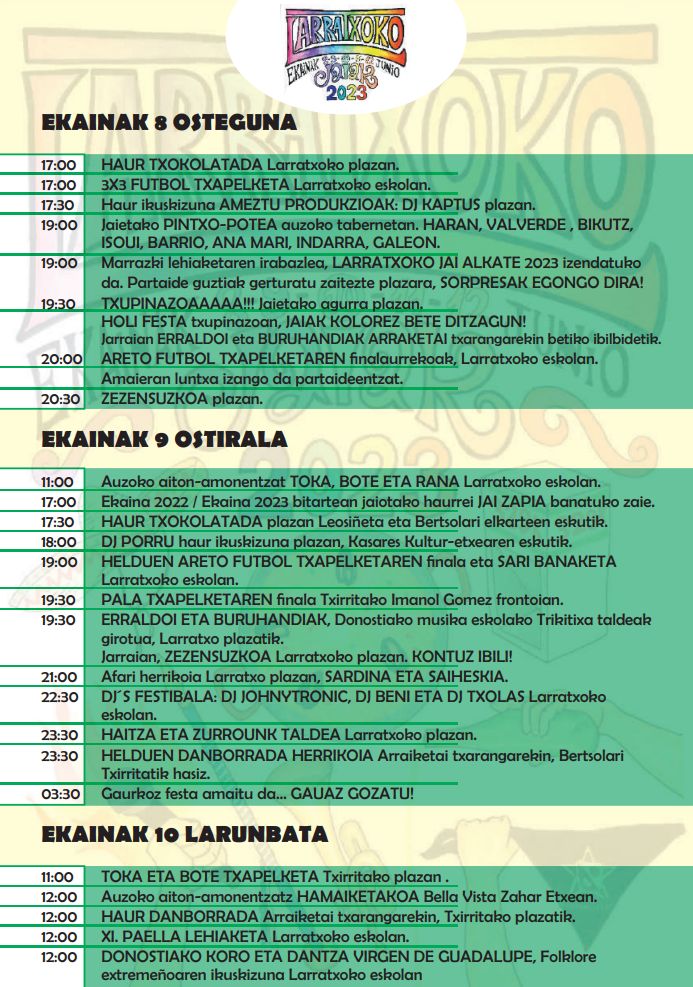 Programa Fiestas de Larratxo 2023